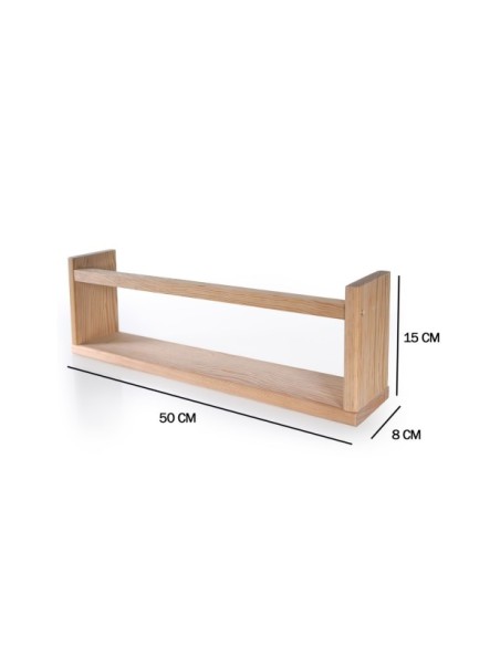 Set 2 Estanterías de Pared EIRE 50x15 cm, Pino Macizo Acabado Roble