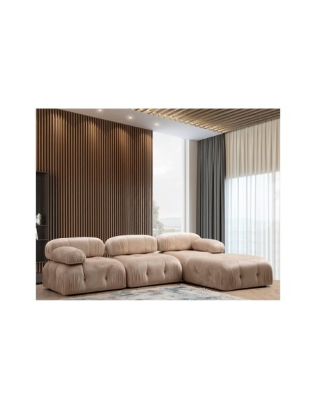 Sofá Esquinero IDUNNA 288x190 cm, Textil Crema / Madera de Haya