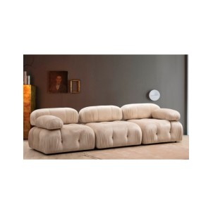 Sofá IDUNNA 3 Plazas 288x95 cm, Terciopelo Crema / Madera...