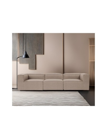 Sofá MODI 3 Plazas 297x105 cm, Lino Marrón / Madera de Haya