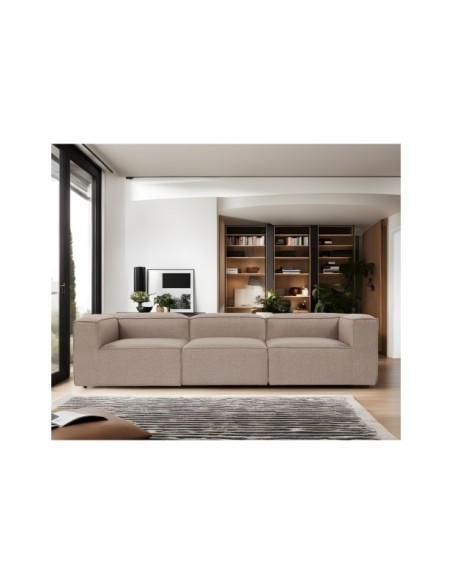 Sofá MODI 3 Plazas 297x105 cm, Lino Marrón / Madera de Haya