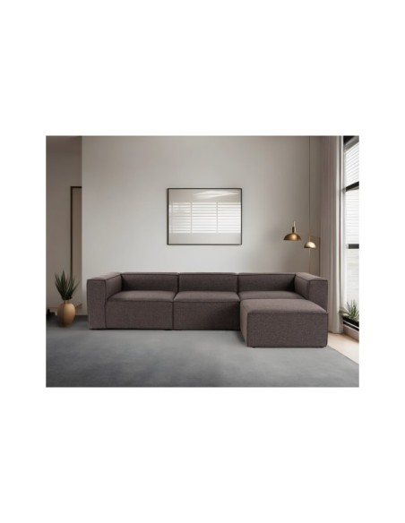 Sofá Esquinero MODI 296x185 cm, Lino Marrón Oscuro / Madera de Haya