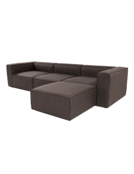 Sofá Esquinero MODI 296x185 cm, Lino Marrón Oscuro / Madera de Haya