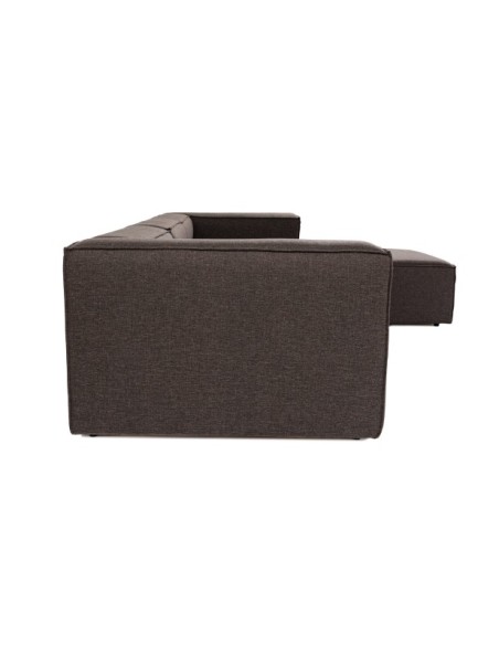 Sofá Esquinero MODI 296x185 cm, Lino Marrón Oscuro / Madera de Haya