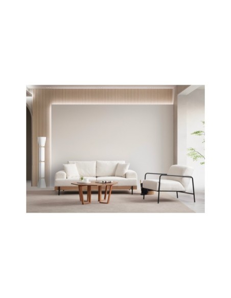Sofá FREI ROBLE 3 Plazas 220x98 cm, Textil Blanco / Madera de Haya / Metal