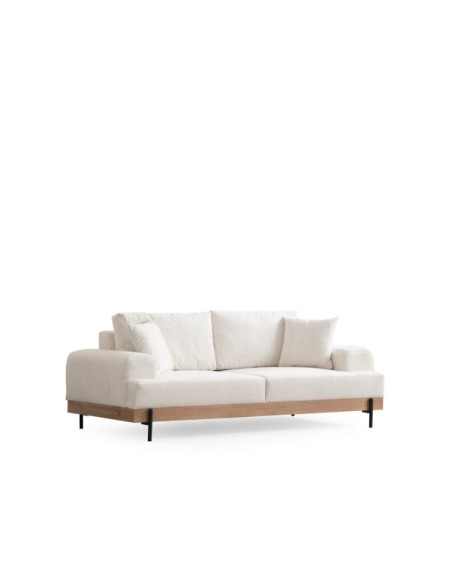 Sofá FREI ROBLE 3 Plazas 220x98 cm, Textil Blanco / Madera de Haya / Metal