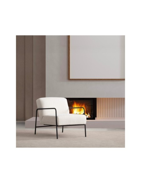 Butaca FREI 70x90 cm, Textil Blanco / Metal Negro