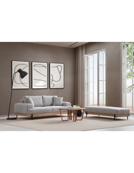 Sofá FREI NEGRO 3 Plazas 220x98 cm, Textil Gris / Madera de Haya / Metal