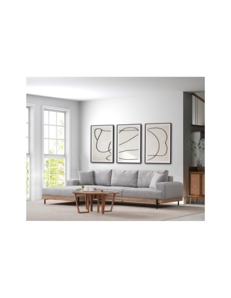 Sofá Esquinero FREI ROBLE (Izquierdo) 280x170 cm, Textil Gris / Madera de Haya / Metal