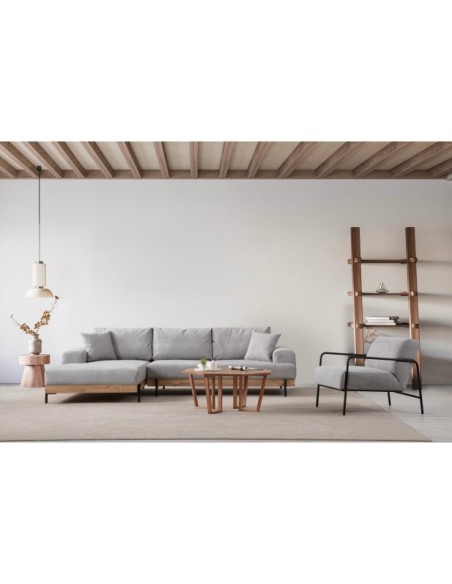 Sofá Esquinero FREI ROBLE (Izquierdo) 280x170 cm, Textil Gris / Madera de Haya / Metal