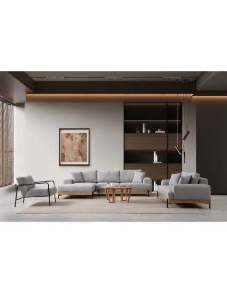 Sofá Esquinero FREI ROBLE (Izquierdo) 280x170 cm, Textil Gris / Madera de Haya / Metal