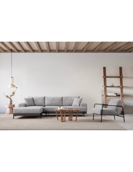 Sofá Esquinero FREI NEGRO (Izquierdo) 280x170 cm, Textil Gris / Madera de Haya / Metal