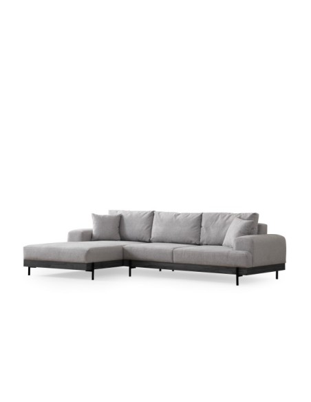 Sofá Esquinero FREI NEGRO (Izquierdo) 280x170 cm, Textil Gris / Madera de Haya / Metal