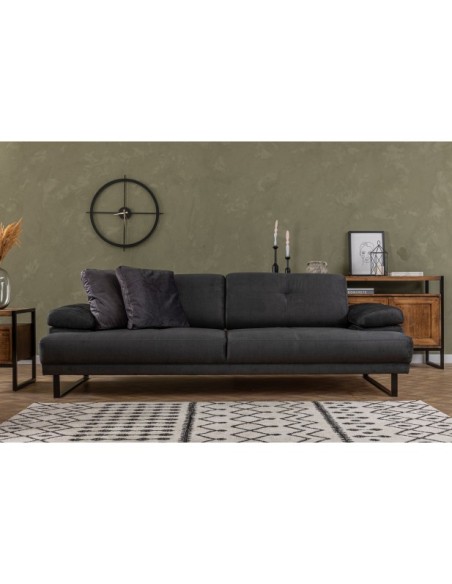 Sofá Cama ONYX 3 Plazas 239x99 cm, Textil Antracita / Metal Negro