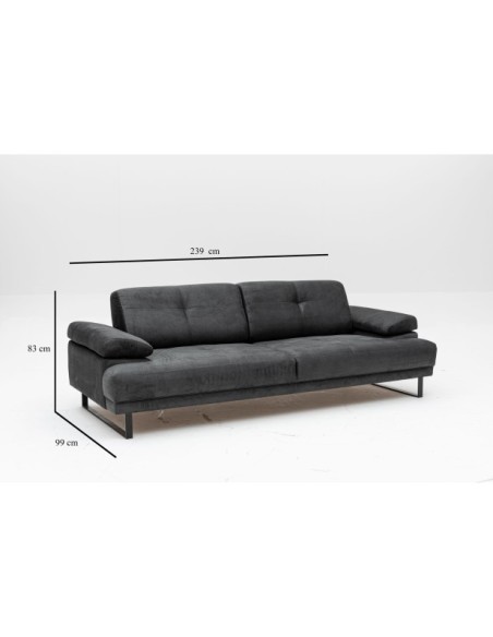 Sofá Cama ONYX 3 Plazas 239x99 cm, Textil Antracita / Metal Negro