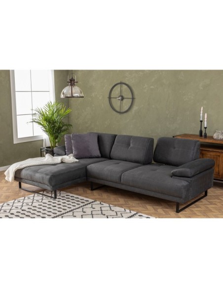 Sofá Esquinero ONYX (Izquierdo) 274x174 cm, Textil Antracita / Metal Negro