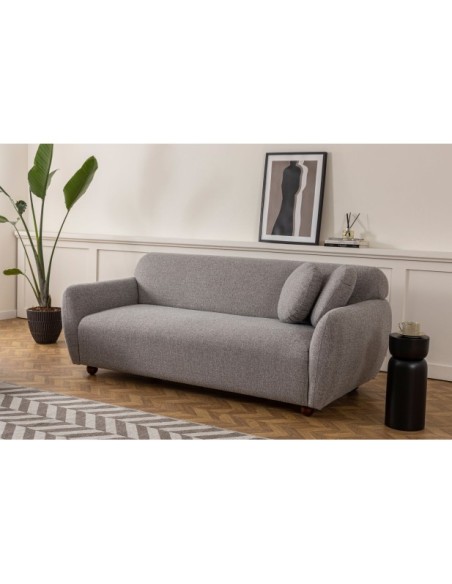 Sofá GENEVE 3 Plazas 223x83 cm, Textil Gris Claro / Madera de Haya