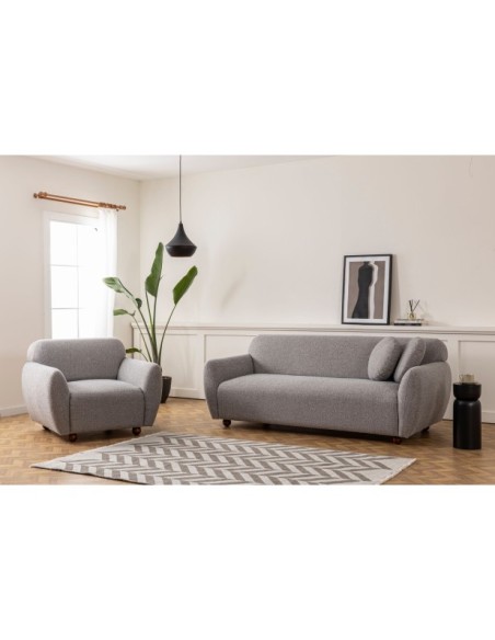 Sofá GENEVE 3 Plazas 223x83 cm, Textil Gris Claro / Madera de Haya
