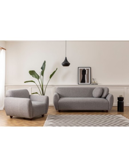 Sofá GENEVE 3 Plazas 223x83 cm, Textil Gris Claro / Madera de Haya