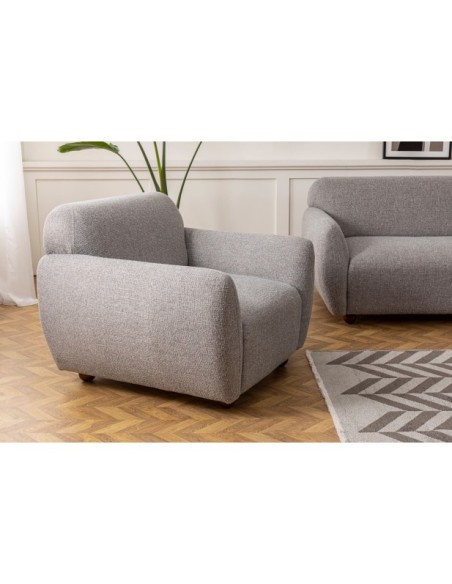 Sofá GENEVE 3 Plazas 223x83 cm, Textil Gris Claro / Madera de Haya