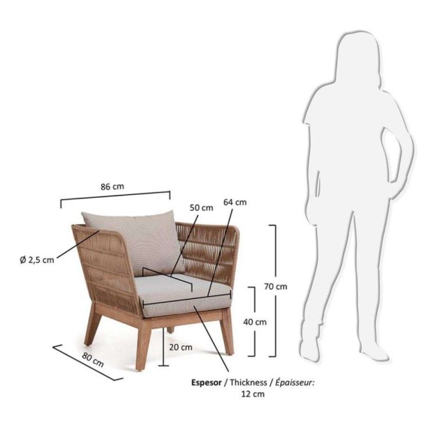 Butaca BELLAGIO 86x72 acacia blanco patinado cuerda beige