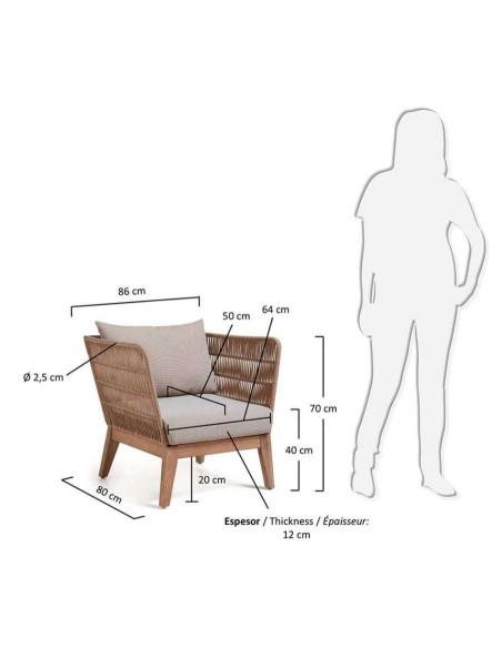 Butaca BELLAGIO 86x72 acacia blanco patinado cuerda beige