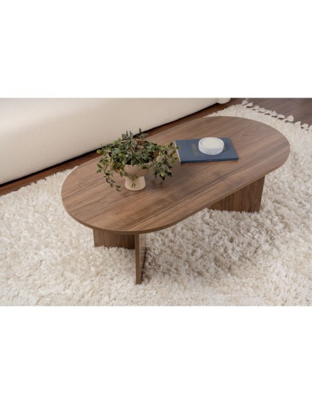 Mesa de Centro Ovalada SILKE, MDF Acabado Nogal
