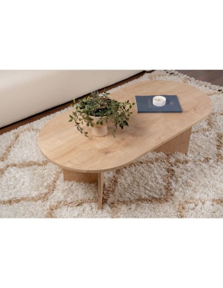 Mesa de Centro Ovalada SILKE, MDF Acabado Roble Zafiro