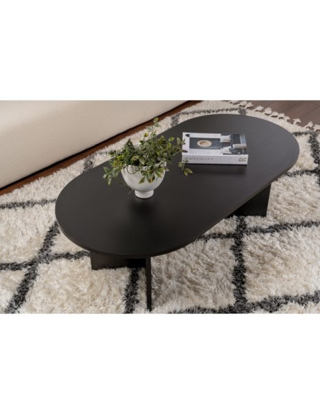 Mesa de Centro Ovalada SILKE, MDF Acabado Madera Negra