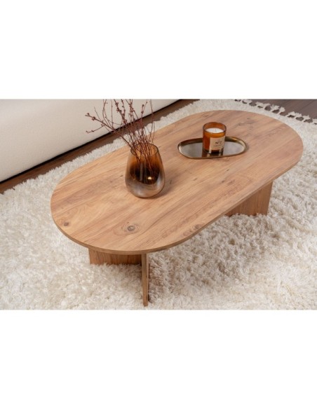 Mesa de Centro Ovalada SILKE, MDF Acabado Pino Atlántico