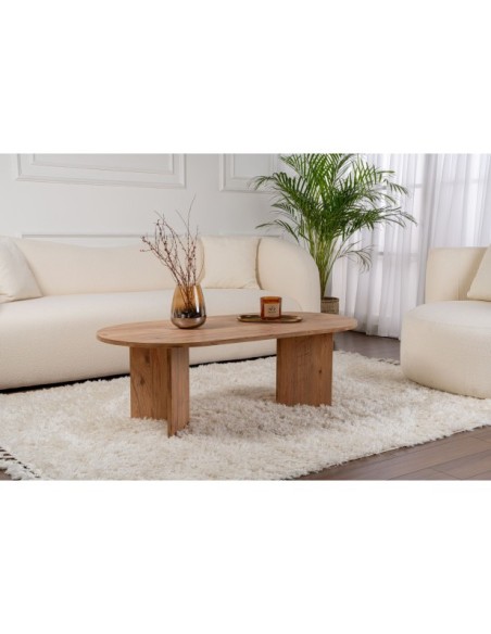 Mesa de Centro Ovalada SILKE, MDF Acabado Pino Atlántico