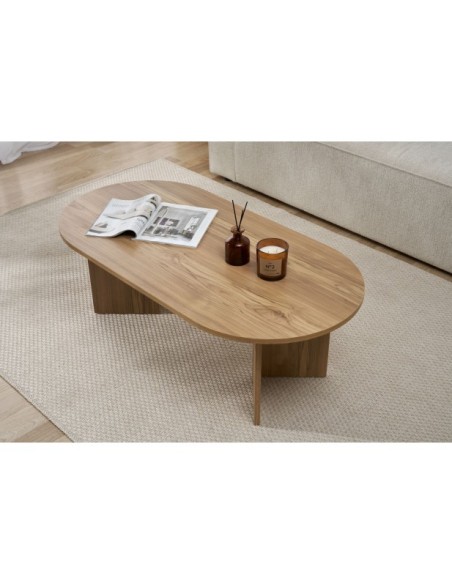 Mesa de Centro Ovalada SILKE, MDF Acabado Roble VNT