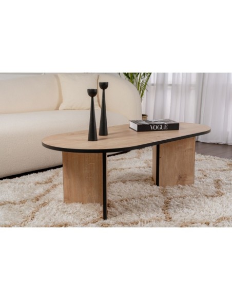 Mesa de Centro Ovalada SILKE, MDF Acabado Roble Zafiro / Negro