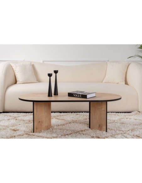 Mesa de Centro Ovalada SILKE, MDF Acabado Roble Zafiro / Negro