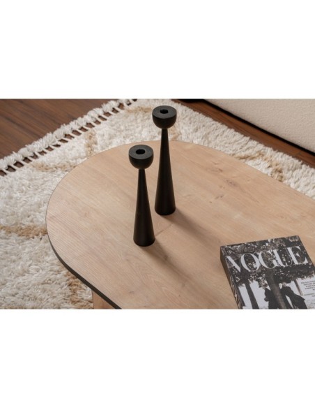 Mesa de Centro Ovalada SILKE, MDF Acabado Roble Zafiro / Negro