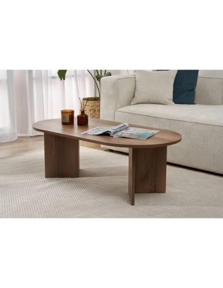 Mesa de Centro Ovalada SILKE, MDF Acabado Nogal VNT