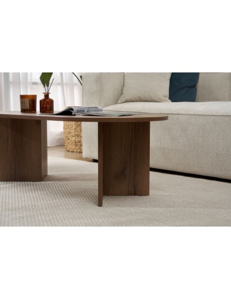 Mesa de Centro Ovalada SILKE, MDF Acabado Nogal VNT