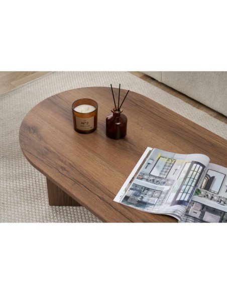 Mesa de Centro Ovalada SILKE, MDF Acabado Nogal VNT