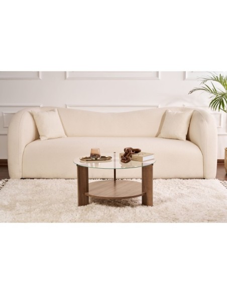 Mesa de Centro RITA, MDF Acabado Nogal / Cristal Transparente