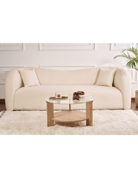 Mesa de Centro RITA, MDF Acabado Roble Zafiro / Cristal Transparente