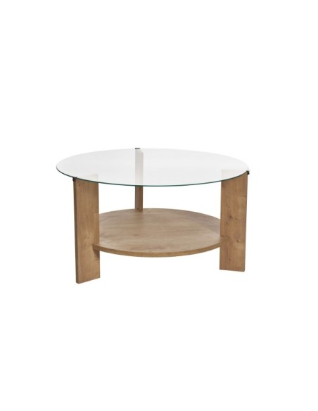 Mesa de Centro RITA, MDF Acabado Roble Zafiro / Cristal Transparente