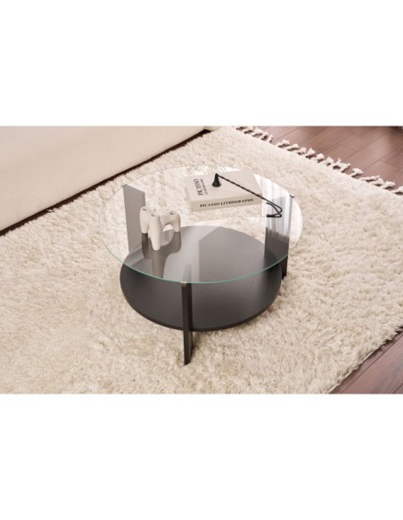 Mesa de Centro RITA, MDF Acabado Madera Negra / Cristal Transparente