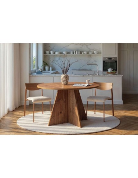 Mesa KALI Ø120 cm de Comedor, MDF Acabado Pino Atlántico