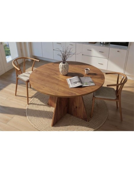 Mesa KALI Ø120 cm de Comedor, MDF Acabado Pino Atlántico
