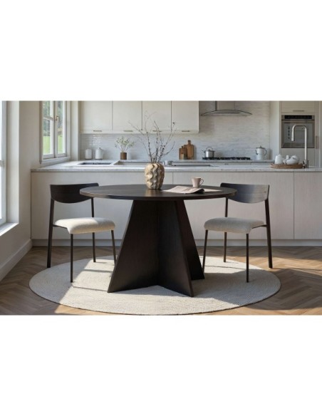 Mesa KALI Ø120 cm de Comedor, MDF Acabado Madera Negra