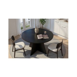 Mesa KALI Ø120 cm de Comedor, MDF Acabado Madera Negra 2