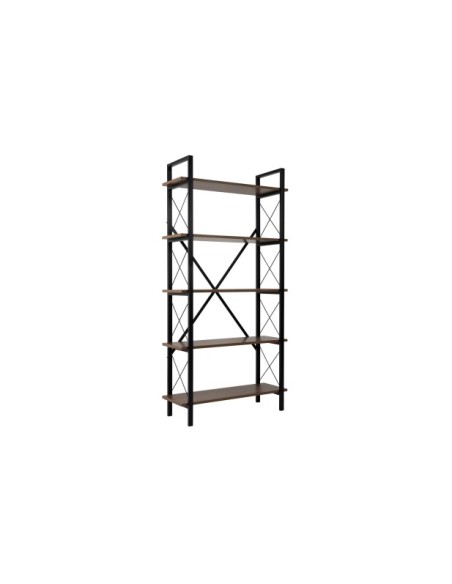 Estantería OBELISK 180x90 cm, MDF Acabado Nogal / Metal Negro