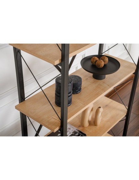 Estantería OBELISK 180x90 cm, MDF Acabado Roble / Metal Negro