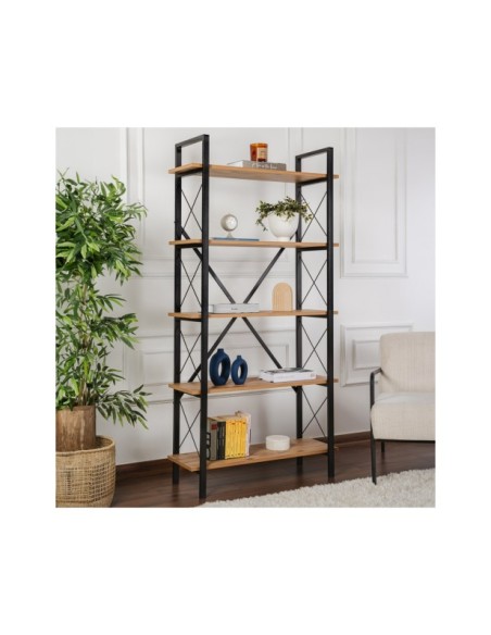 Estantería OBELISK 180x90 cm, MDF Acabado Pino Atlántico / Metal Negro