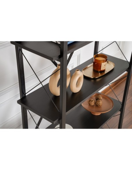 Estantería OBELISK 180x90 cm, MDF Acabado Madera Negra / Metal Negro